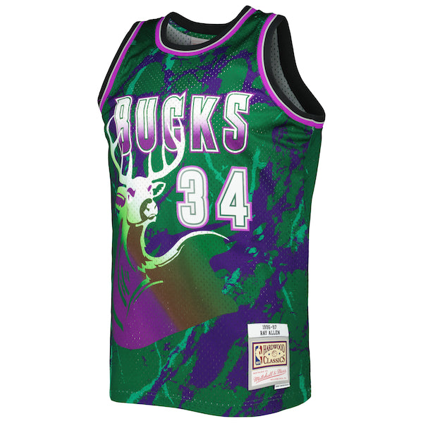 Ray Allen Milwaukee Bucks 1996/97 Hardwood Classics Marble Swingman Jersey - Green - Image 2