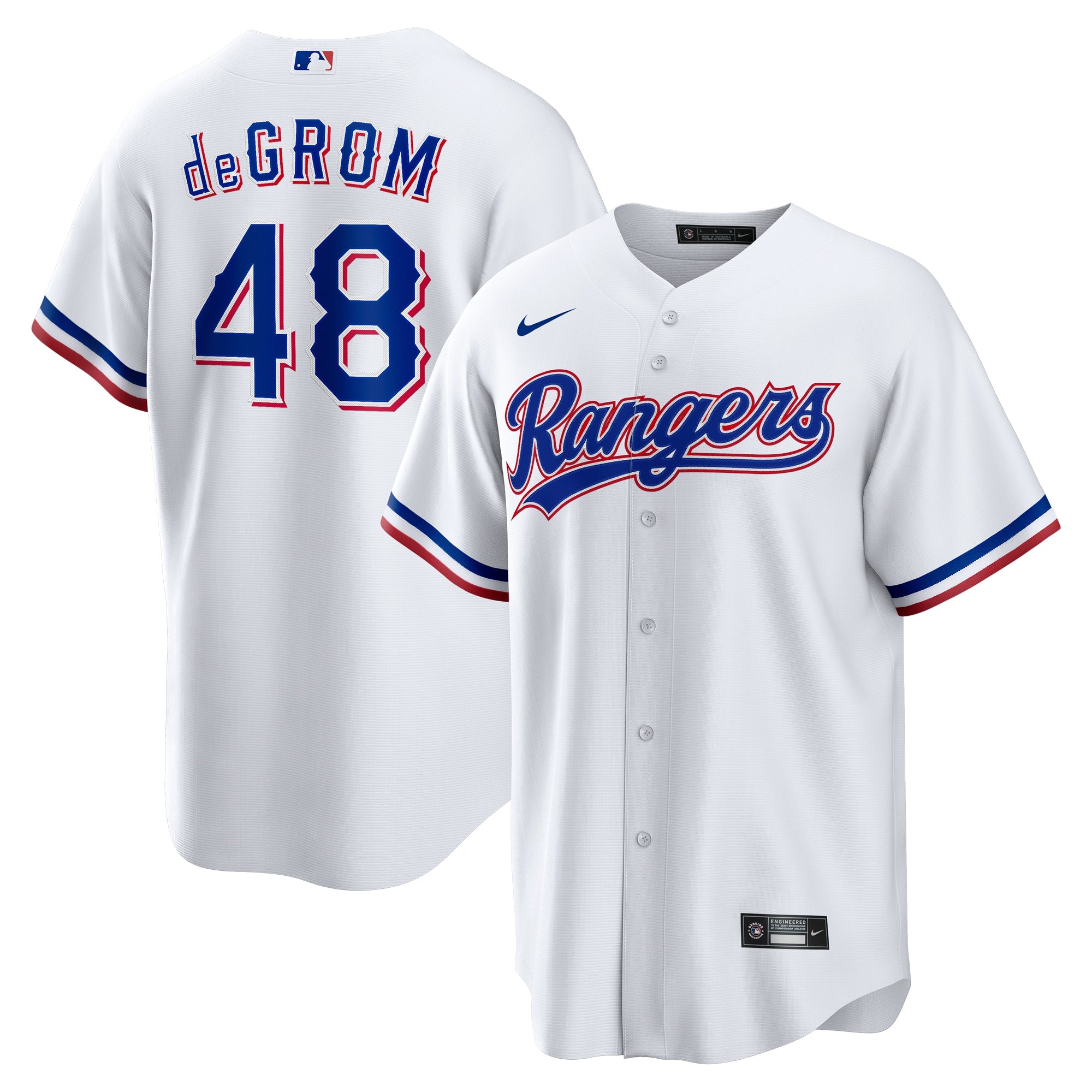 Jacob deGrom Texas Rangers Nike Away Replica Player Jersey - Royal/White - Image 6