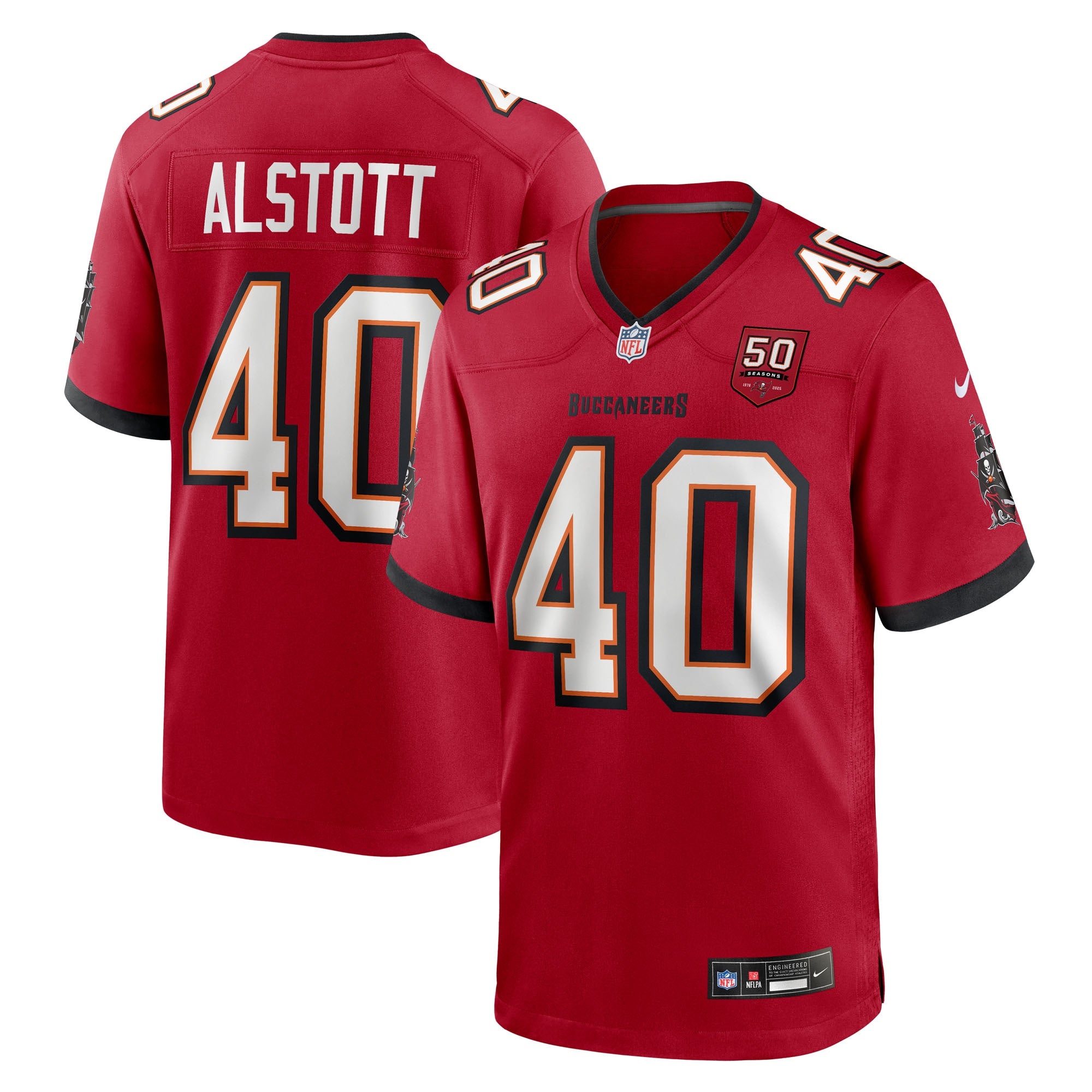 Mike Alstott Tampa Bay Buccaneers Nike 50th Season Game Jersey - Creamsicle/Red - Image 5