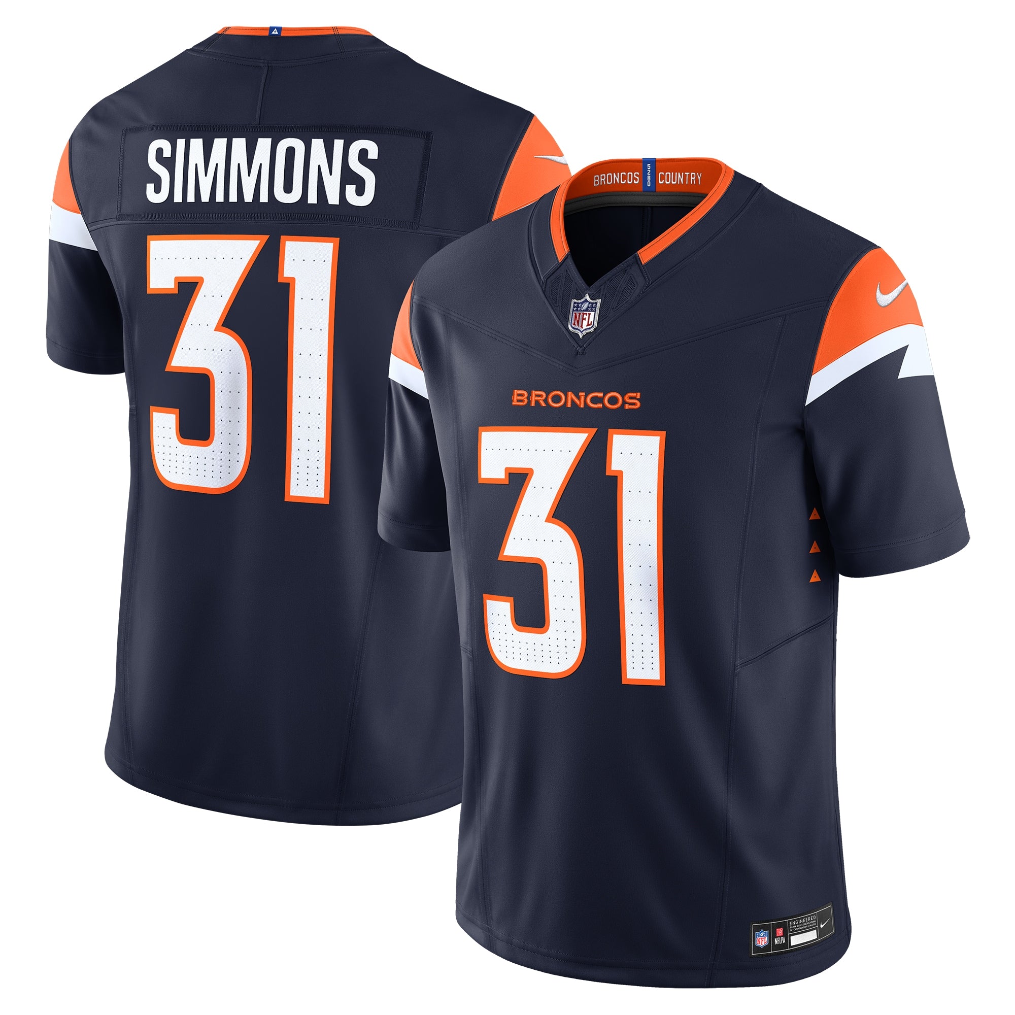 Justin Simmons Denver Broncos Nike Vapor F.U.S.E. Limited Jersey - White/Navy/Orange - Image 7