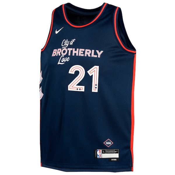 Joel Embiid Philadelphia 76ers Nike Youth Swingman Replica Jersey - City Edition - Navy - Image 2