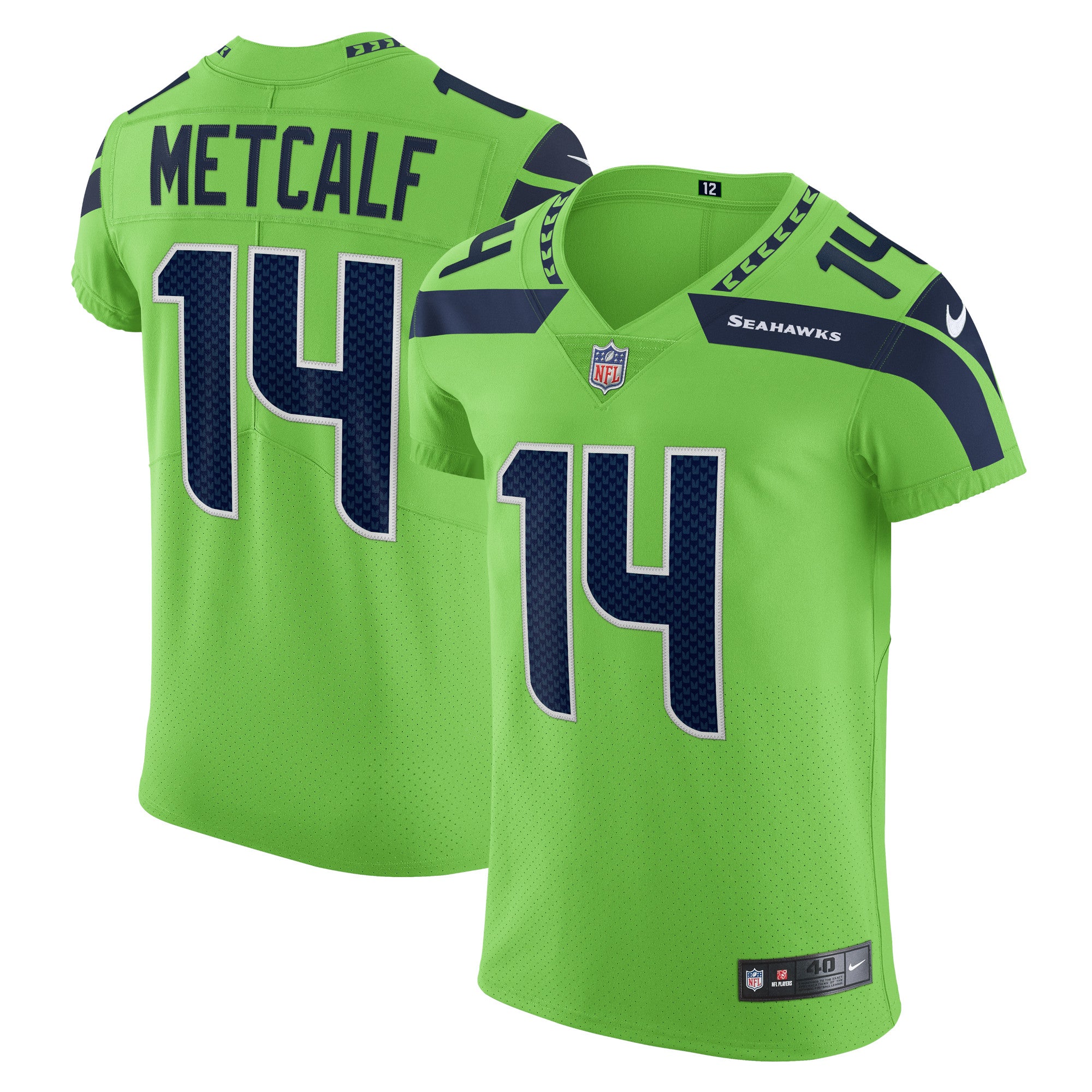 DK Metcalf Seattle Seahawks Nike Vapor Elite Player Jersey - College Navy/Neon Green - Image 6