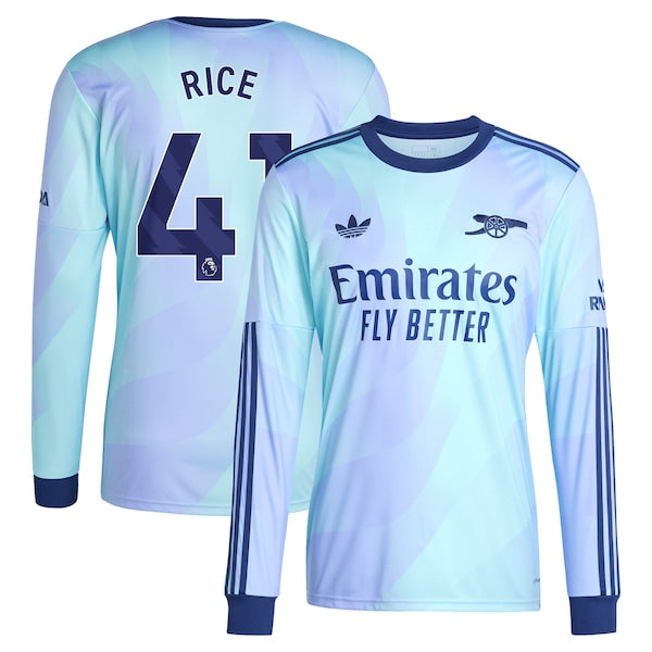 Declan Rice Arsenal adidas Originals 2024/25 Third Replica Long Sleeve Player Jersey - Aqua - Image 2