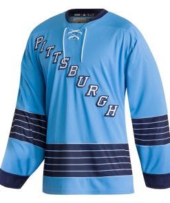 Alternative view of Pittsburgh Penguins adidas Team Classics Authentic Blank Jersey - Light Blue