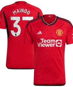 Alternative view of Kobbie Mainoo Manchester United adidas 2023/24 Home Replica Player Jersey - Red/Green