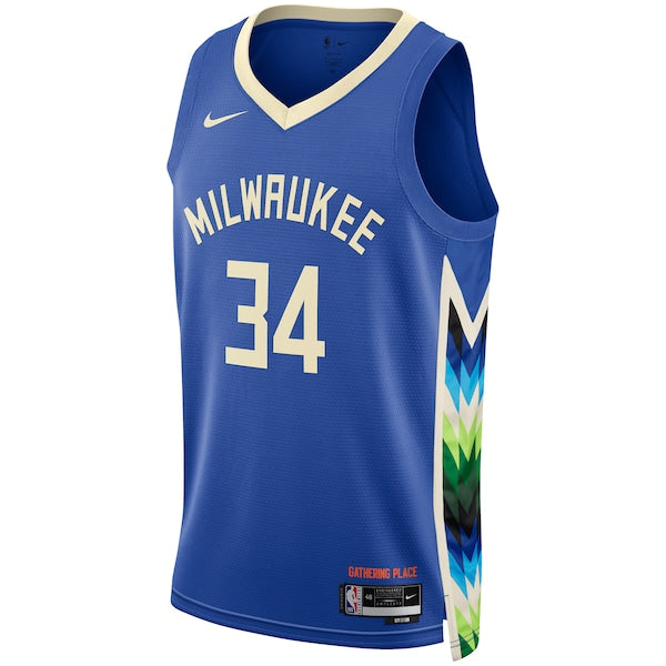 Giannis Antetokounmpo Milwaukee Bucks Nike Unisex 2022/23 Swingman Jersey - City Edition - Royal - Image 2