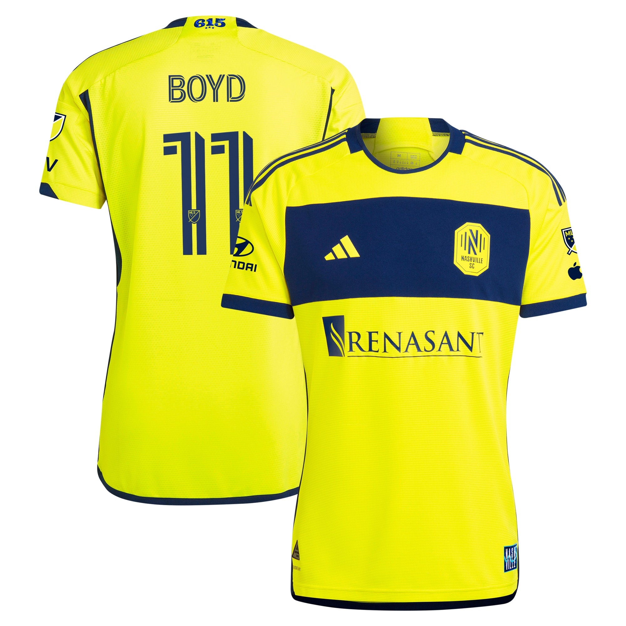 Tyler Boyd Nashville SC adidas 2024 Man In Black Kit Authentic Player Jersey - Black/Yellow - Image 6