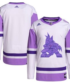 Arizona Coyotes adidas Hockey Fights Cancer Primegreen Authentic Blank Practice Jersey - White/Purple