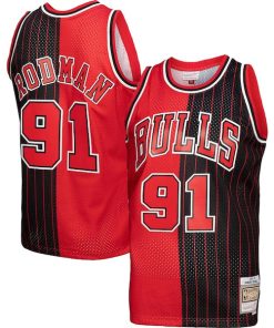 Dennis Rodman Chicago Bulls Big & Tall Hardwood Classics 1995/96 Split Swingman Jersey - Red/Black