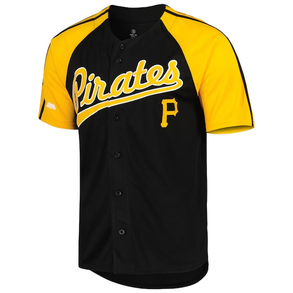 Pittsburgh Pirates Stitches Button-Down Raglan Fashion Jersey - Black - Image 2
