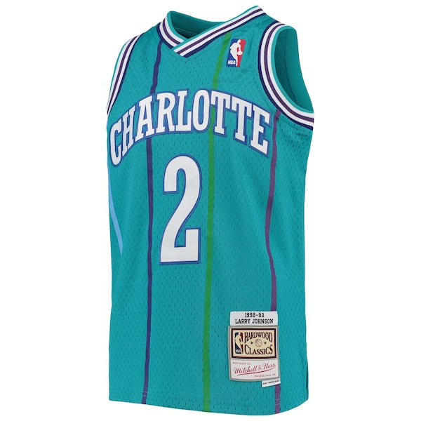 Larry Johnson Charlotte Hornets Youth 1992/93 Hardwood Classics Swingman Jersey - Teal - Image 2