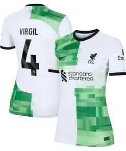 Alternative view of Virgil van Dijk Liverpool Nike Women's 2023/24 Away Replica Player Jersey - White/Red