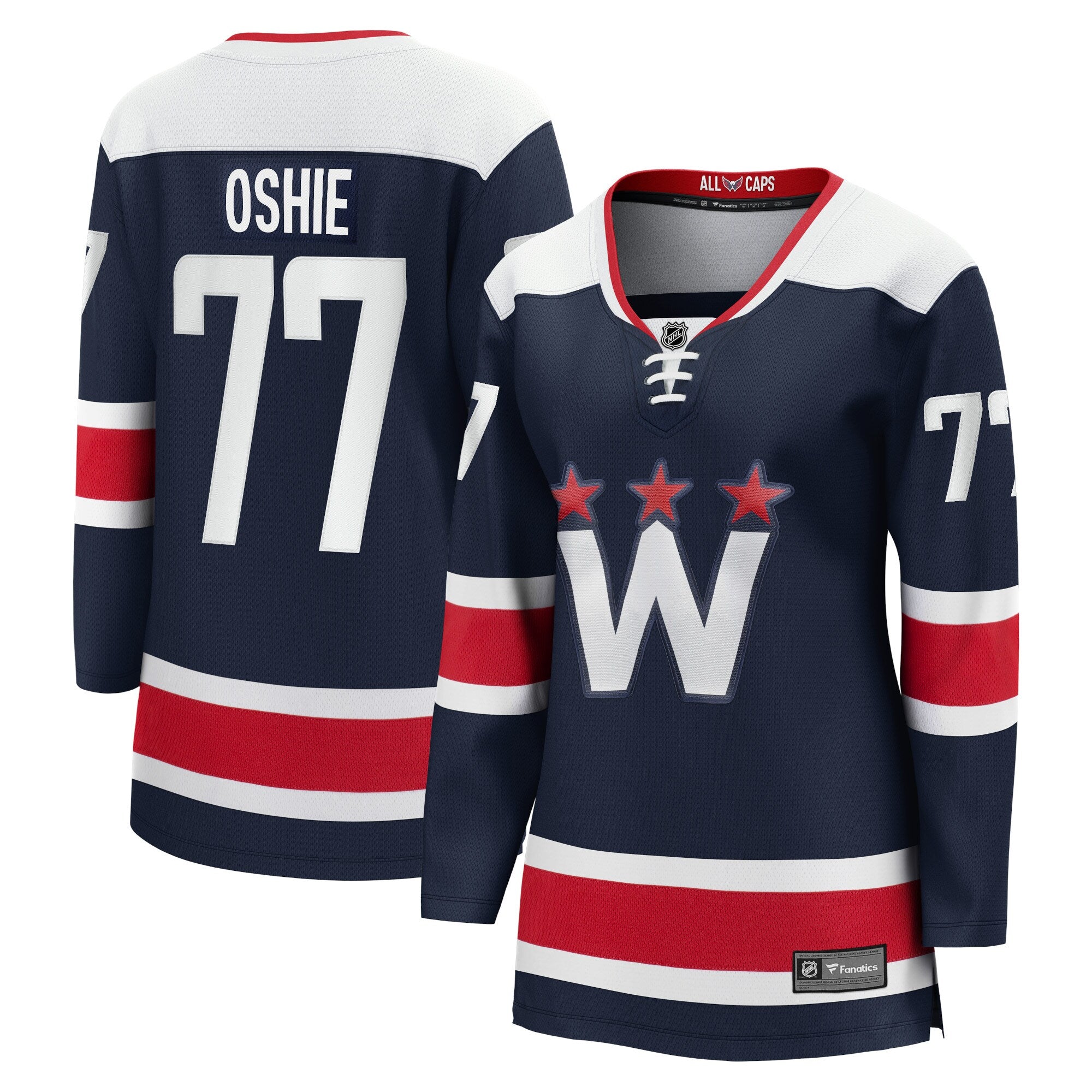 TJ Oshie Washington Capitals Women's Alternate 50th Anniversary Premier Breakaway Player Jersey - Black/Navy - Image 6