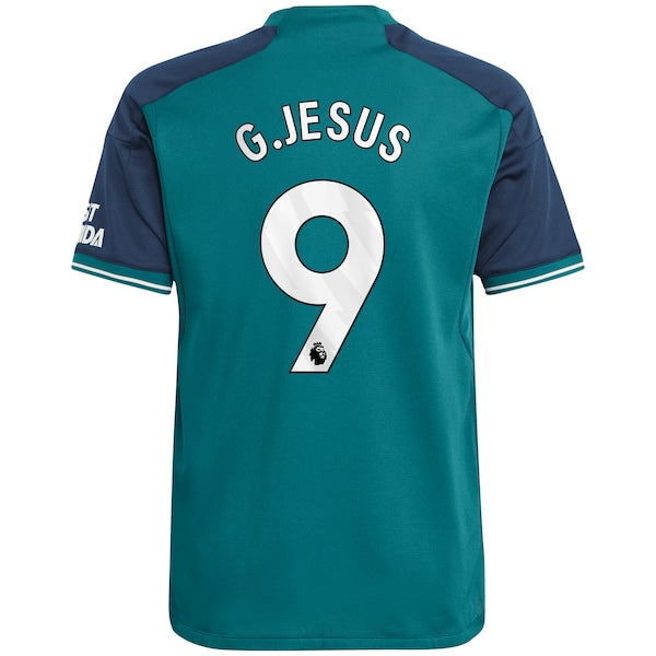 Gabriel Jesus Arsenal adidas Youth 2023/24 Third Replica Player Jersey - Green - Image 3