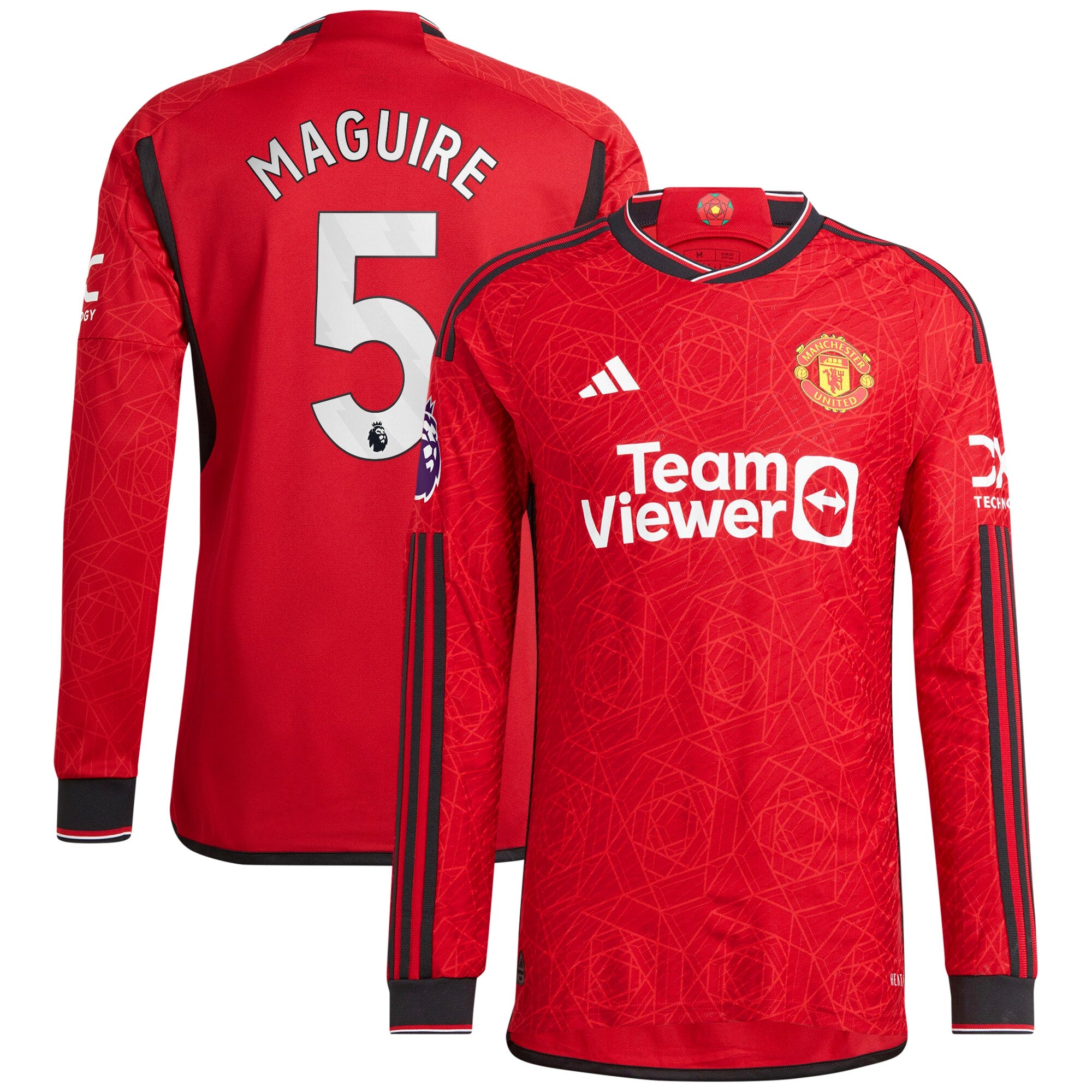 Harry Maguire Manchester United adidas 2023/24 Away Long Sleeve Replica Player Jersey - Green/Red - Image 2