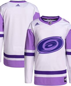 Carolina Hurricanes adidas Hockey Fights Cancer Primegreen Authentic Blank Practice Jersey - White/Purple