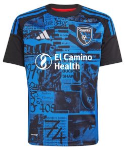 Alternative view of Hern¨¢n L¨®pez San Jose Earthquakes adidas Youth 2025 Headliner Replica Player Jersey - Black