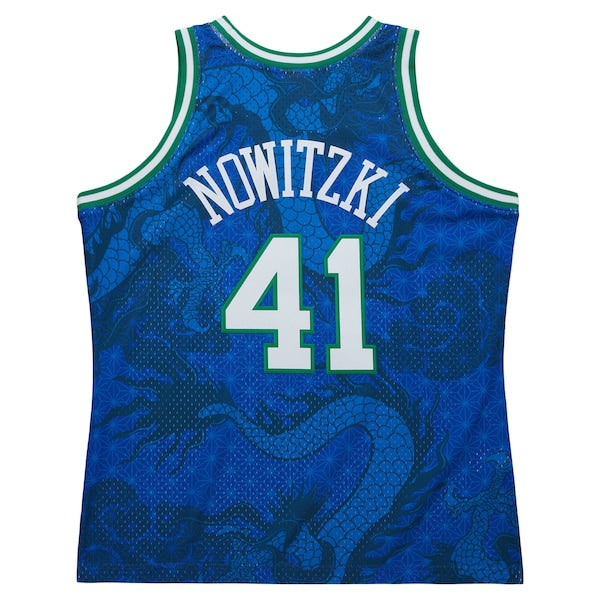 Dirk Nowitzki Dallas Mavericks 1998-2019 Hardwood Classics Asian Heritage 6.0 Swingman Throwback Player Jersey - Blue - Image 3
