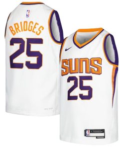 Alternative view of Mikal Bridges Phoenix Suns Nike Youth Swingman Jersey -Association Edition - White/Purple
