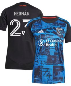 Hern¨¢n L¨®pez San Jose Earthquakes adidas Women's 2025 Headliner Replica Player Jersey - Black