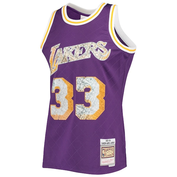Kareem Abdul-Jabbar Los Angeles Lakers 1996-97 Hardwood Classics NBA 75th Anniversary Diamond Swingman Jersey - Purple - Image 2