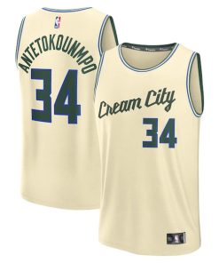 Giannis Antetokounmpo Milwaukee Bucks  Youth 2025/26 City Edition Fast Break Jersey - Cream