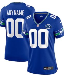 Alternative view of Seattle Seahawks Nike Women's 50th Season Throwback Custom Game Jersey - Royal/College Navy/Neon Green