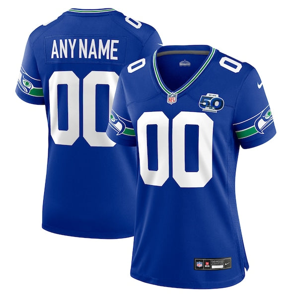 Seattle Seahawks Nike Women's 50th Season Throwback Custom Game Jersey - Royal/College Navy/Neon Green - Image 2