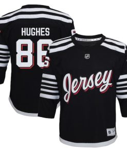 Alternative view of Jack Hughes New Jersey Devils Youth Alternate Replica Player Jersey - Black/Red