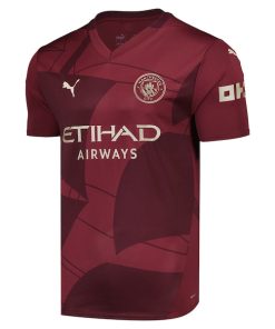 Alternative view of Kevin De Bruyne Manchester City Puma 2024/25 Third Replica Player Jersey - Burgundy