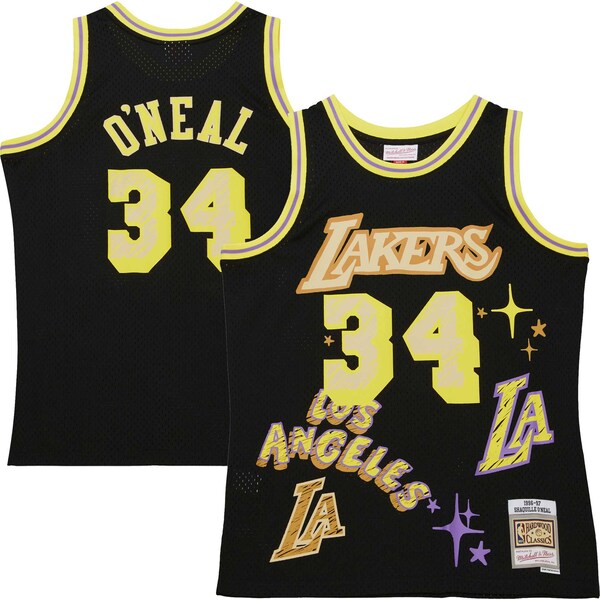 Shaquille O'Neal Los Angeles Lakers 1996/97 Swingman Sidewalk Sketch Jersey - Black - Image 2