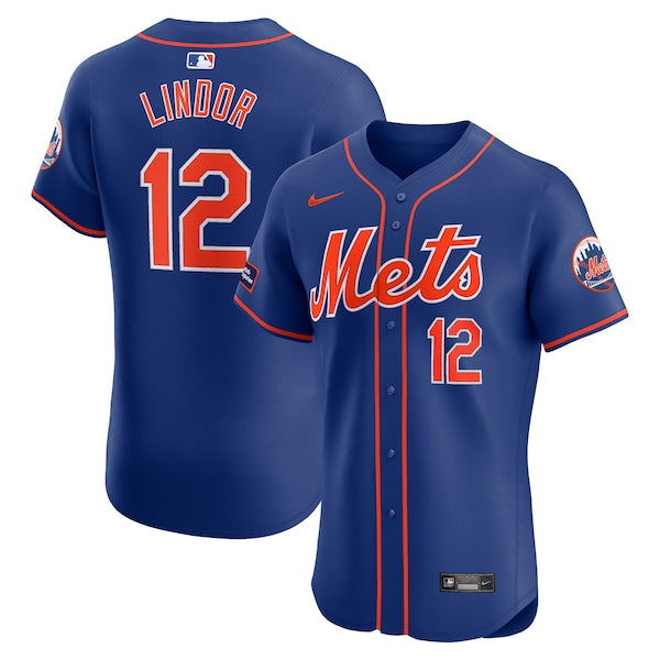 Francisco Lindor New York Mets Nike Alternate Elite Sponsor Patch Player Jersey - Royal - Image 2