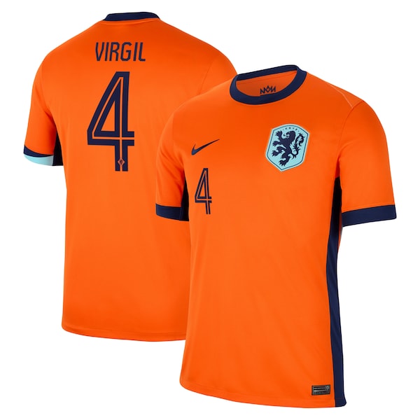Virgil van Dijk Netherlands National Team Nike 2024 Home Replica Jersey - Orange/Blue - Image 2