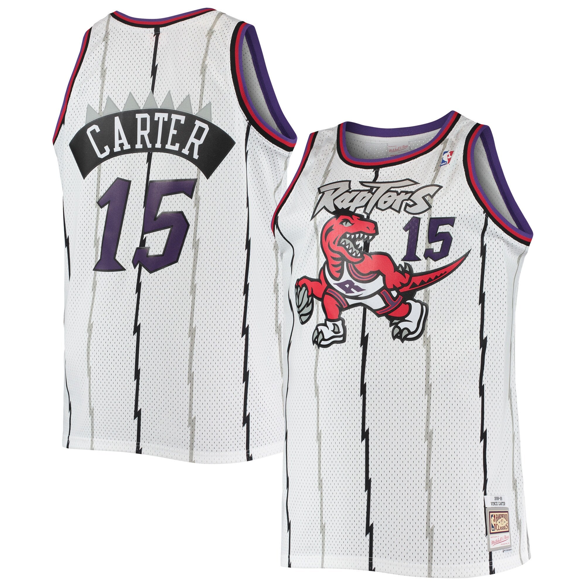 Vince Carter Toronto Raptors 1998/99 Big & Tall Hardwood Classics Swingman Jersey - Purple/White - Image 6