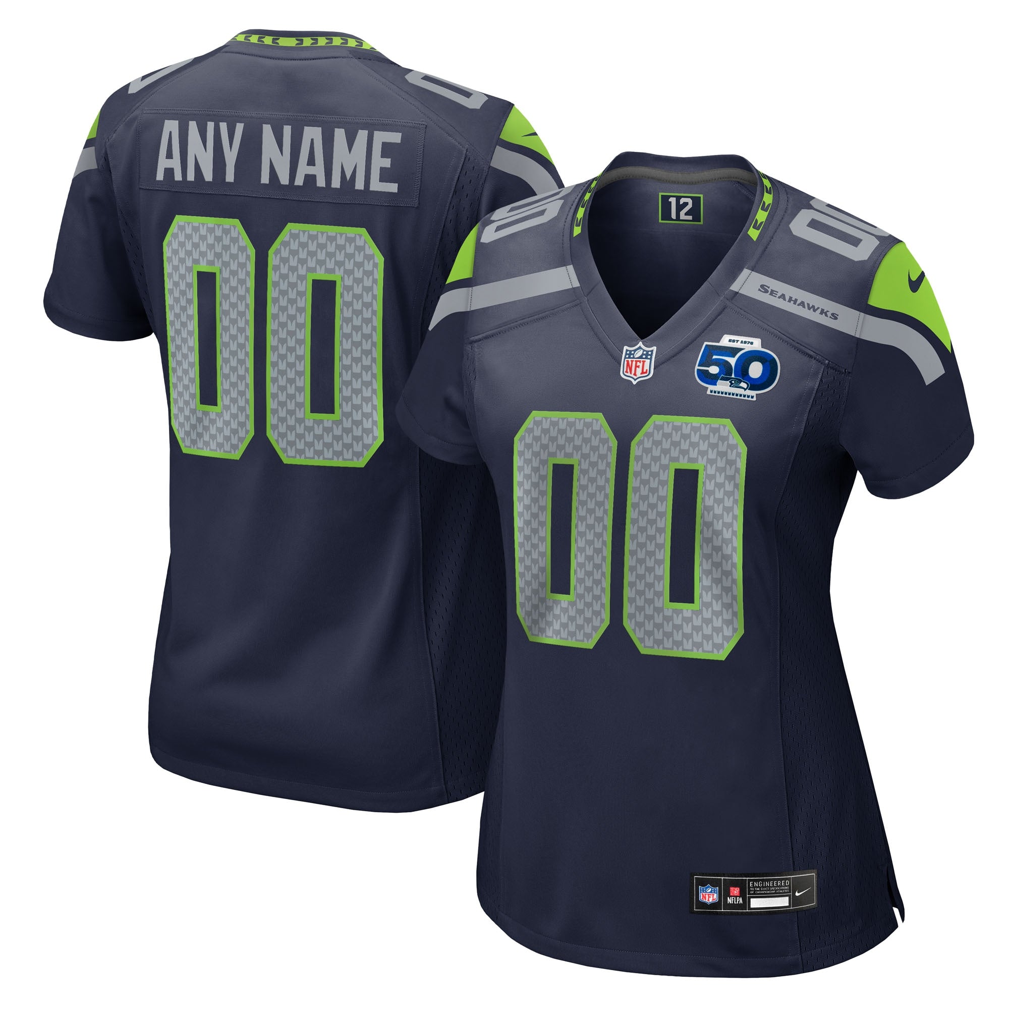 Seattle Seahawks Nike Women's 50th Season Alternate Custom Game Jersey - Neon Green/Royal/College Navy - Image 9