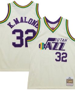 Alternative view of Karl Malone Utah Jazz Chainstitch Swingman Jersey - Cream