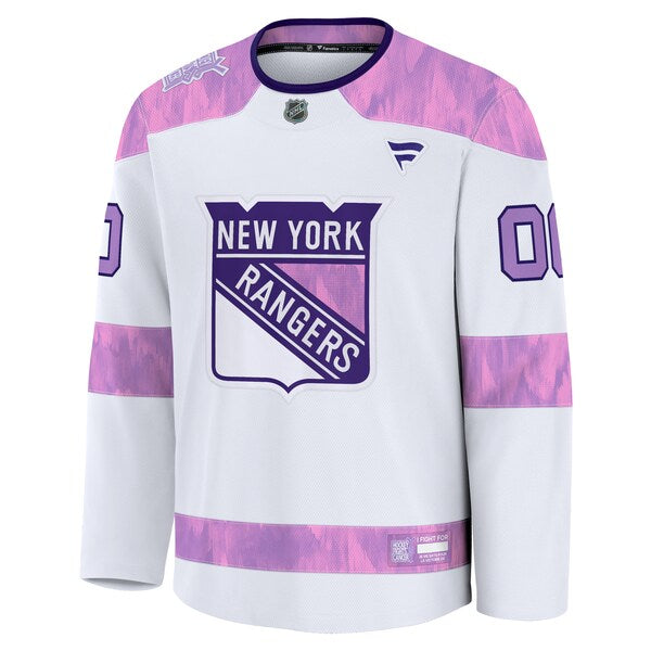 New York Rangers 2024 Hockey Fights Cancer Custom Practice Jersey - White - Image 2