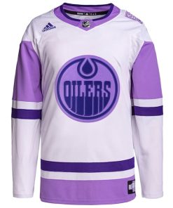 Alternative view of Edmonton Oilers adidas Hockey Fights Cancer Primegreen Authentic Custom Jersey - White/Purple