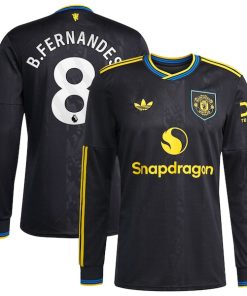 Bruno Fernandes Manchester United adidas 2025/26 Third Replica Long Sleeve Player Jersey - Black/Red/White