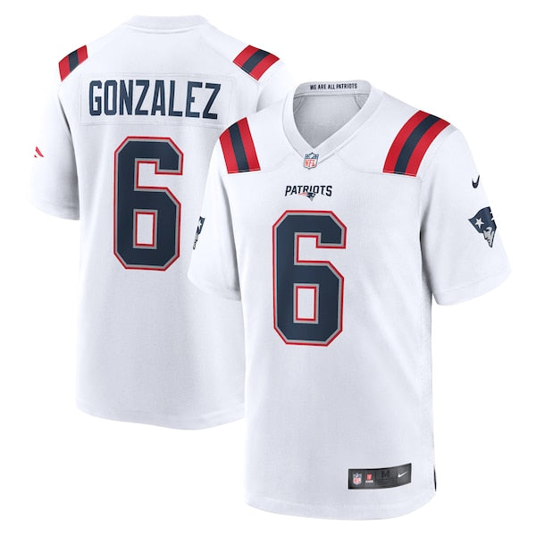 Christian Gonzalez New England Patriots Nike Game Jersey - White/Navy/Red
