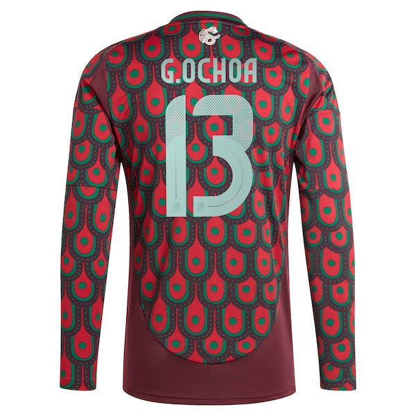 Guillermo Ochoa Mexico National Team adidas 2024 Home Replica Player Long Sleeve Jersey - Burgundy - Image 3