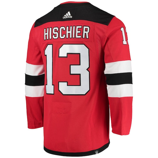 Nico Hischier New Jersey Devils adidas Home Primegreen Authentic Player Jersey - Red/Black - Image 4