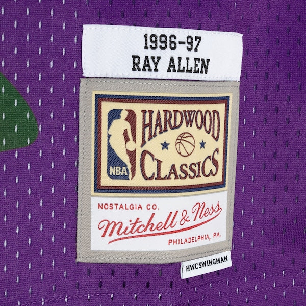 Ray Allen Milwaukee Bucks Hardwood Classics 1996/97 Split Swingman Jersey - Green/Purple - Image 5