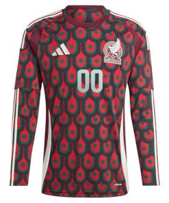 Alternative view of Mexico National Team adidas 2024 Home Replica Custom Long Sleeve Jersey - Burgundy