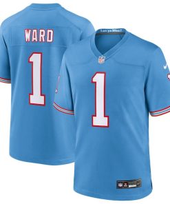 Alternative view of Cameron Ward Tennessee Titans Nike 2025 NFL Draft First Round Pick 2nd Game Jersey - Light Blue/Navy/White