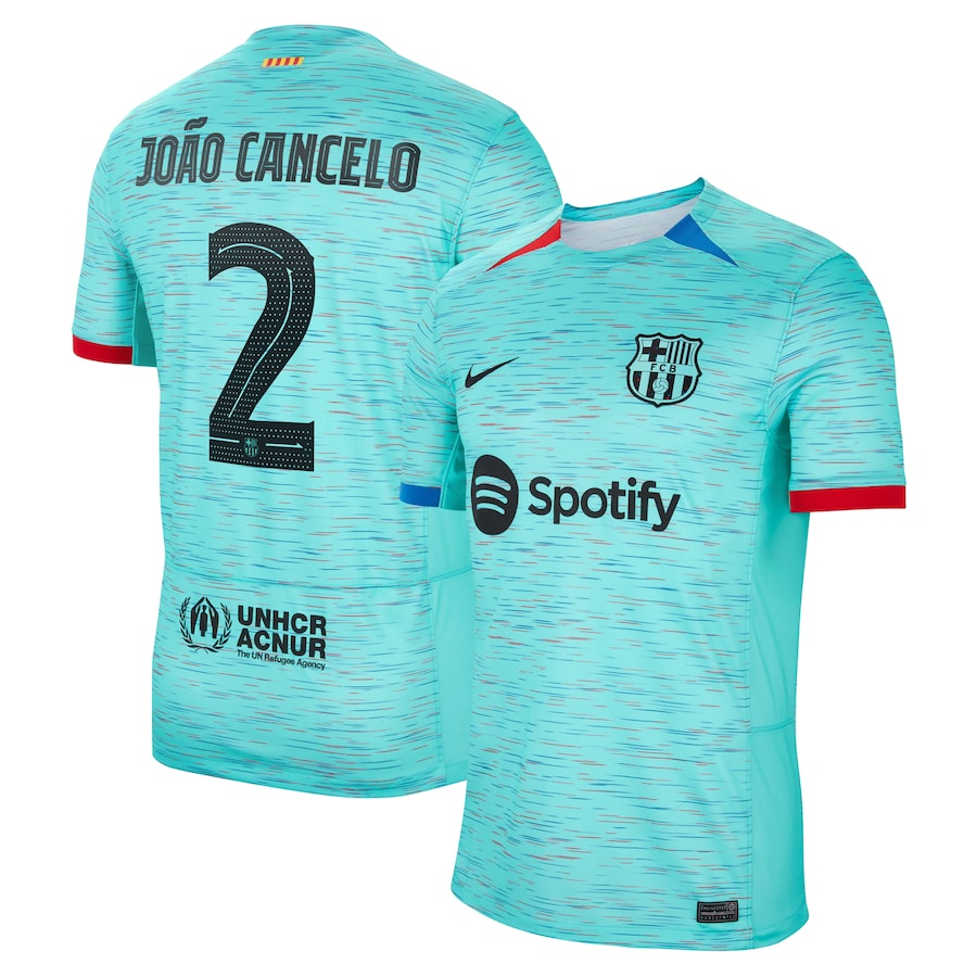 Joao Cancelo Barcelona Nike 2023/24 Home Stadium Replica Player Jersey - Royal/Aqua/White - Image 7