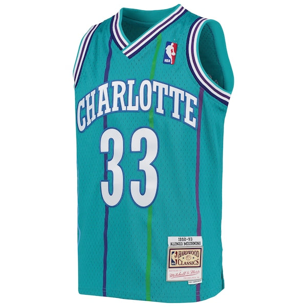 Alonzo Mourning Charlotte Hornets Youth 1992/93 Hardwood Classics Swingman Jersey - Teal - Image 2
