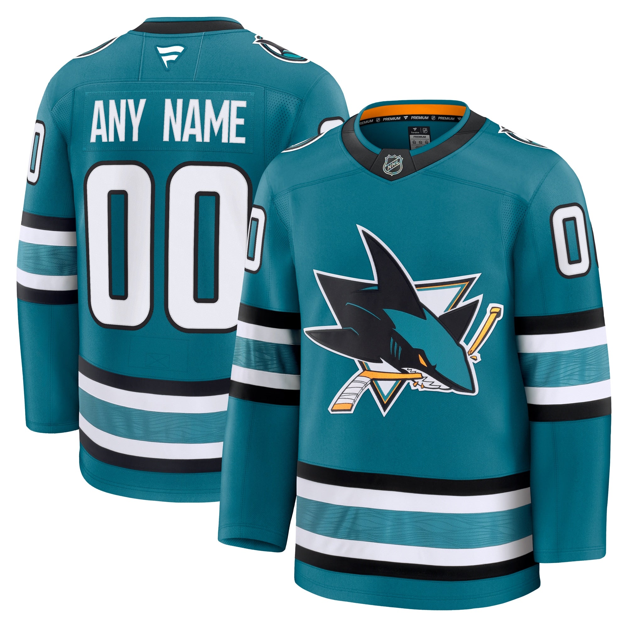 San Jose Sharks Alternate Premium Custom Jersey - Black/Teal - Image 5