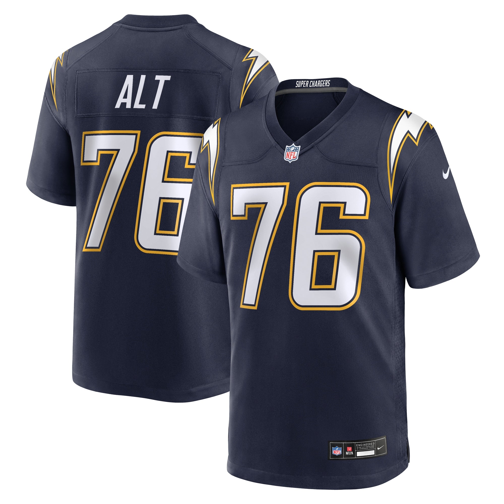 Joe Alt Los Angeles Chargers Nike Alternate Charger Power Game Player Jersey - Gold/Powder Blue/Navy - Image 8