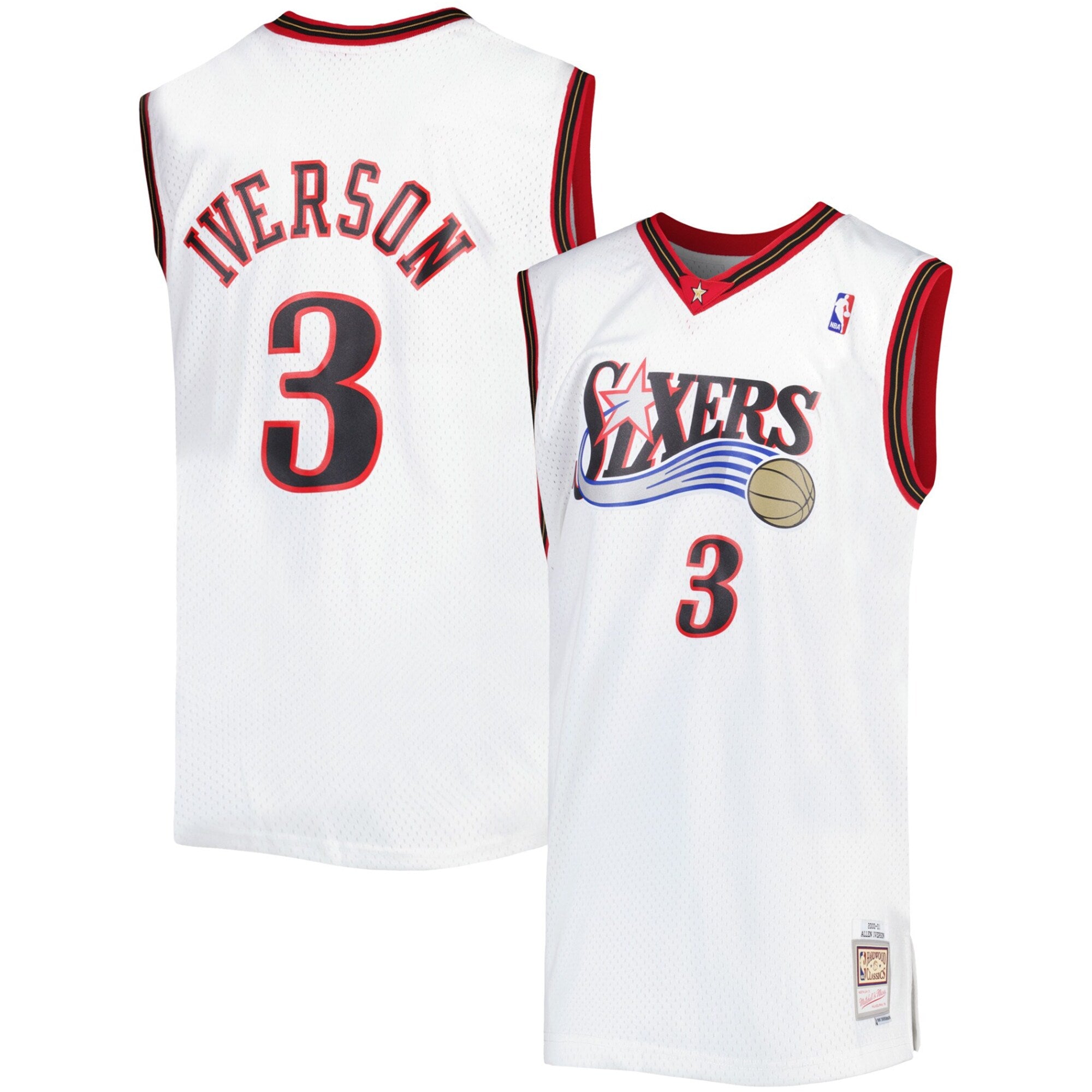 Allen Iverson Philadelphia 76ers 2000/01 Big & Tall Hardwood Classics Swingman Jersey - Black/Red/Royal/White - Image 6